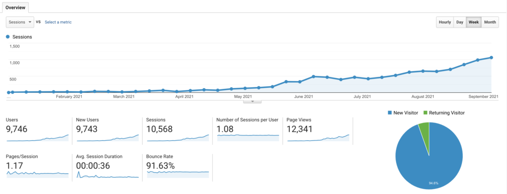 pet niche website traffic Google Analytics screenshot